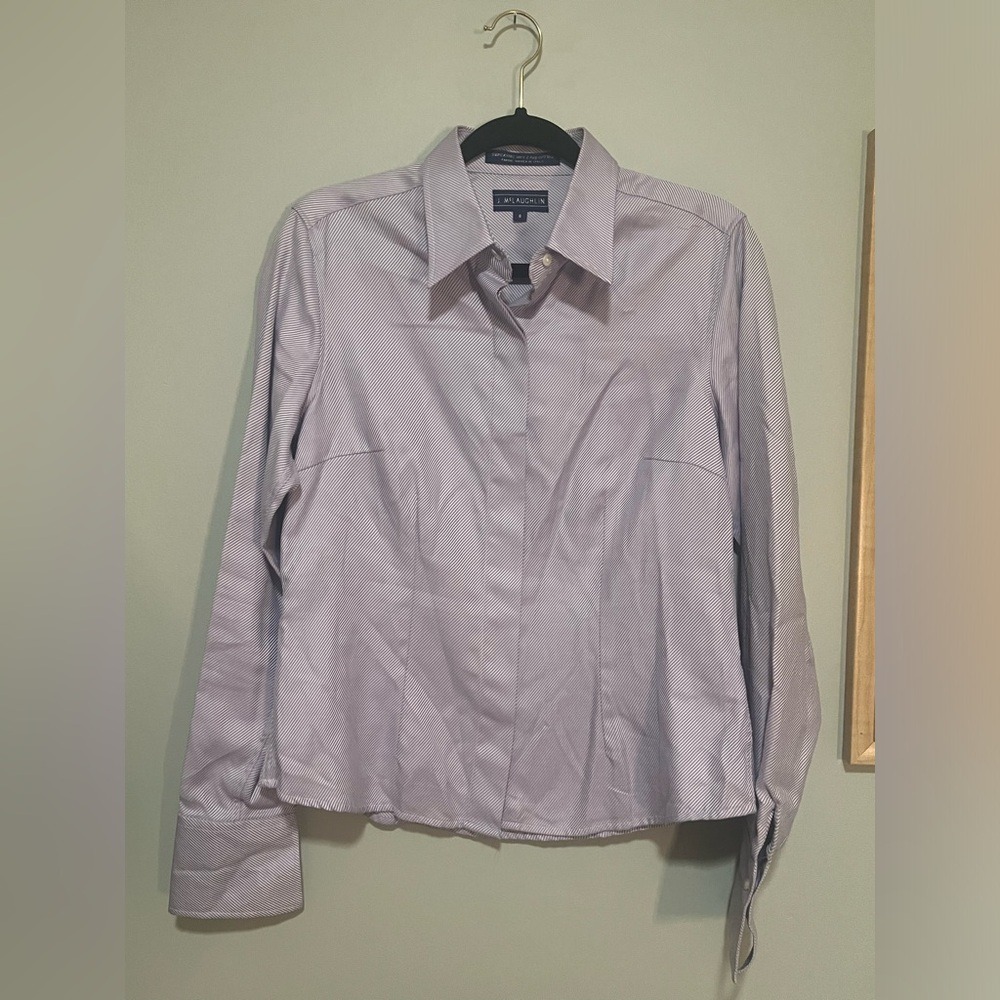 J. McLaughlin Button Down Shirt Business Casual Purple White‎ Stripes Women Sz 8